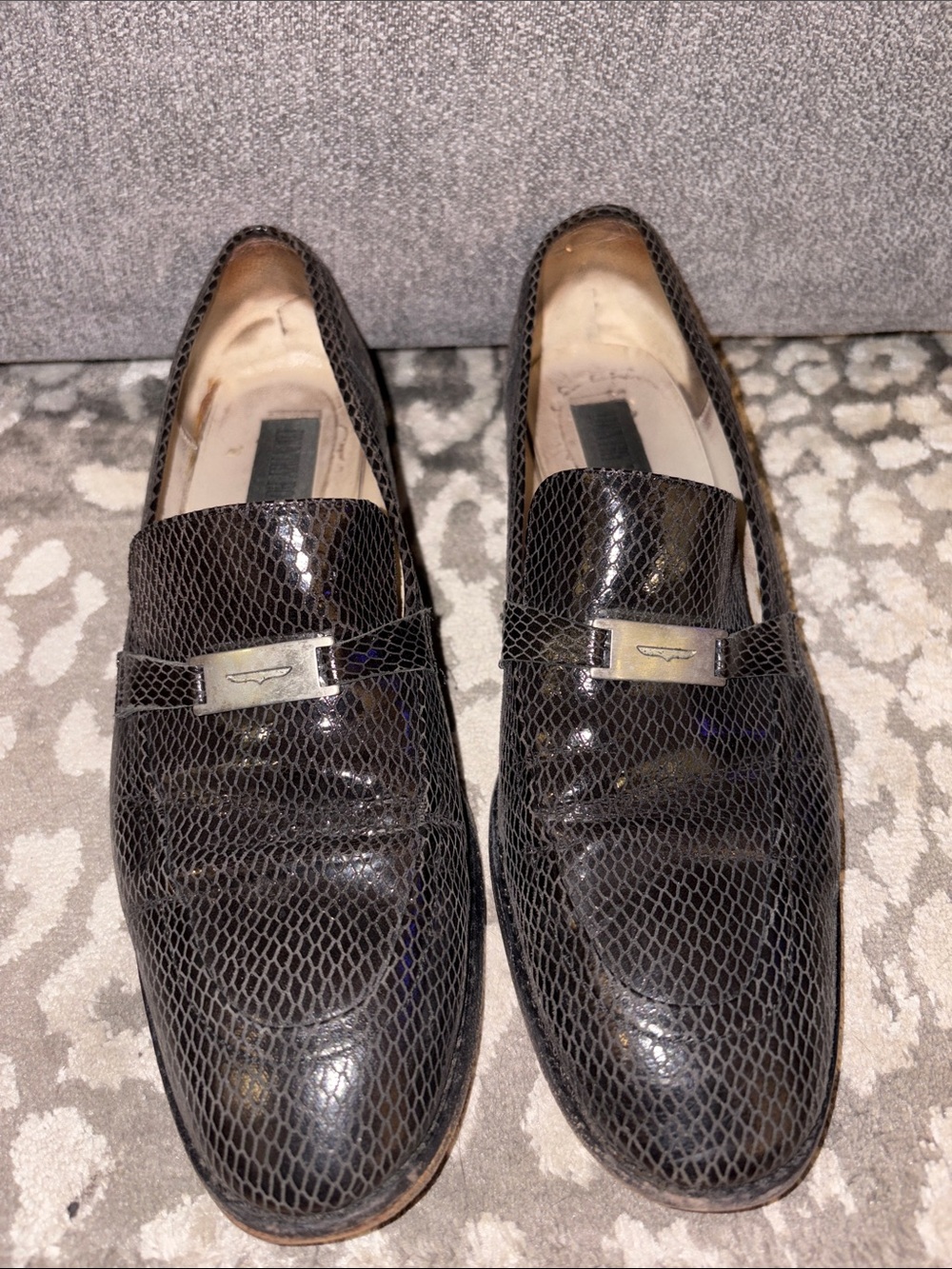 Black Textured Penny Loafers